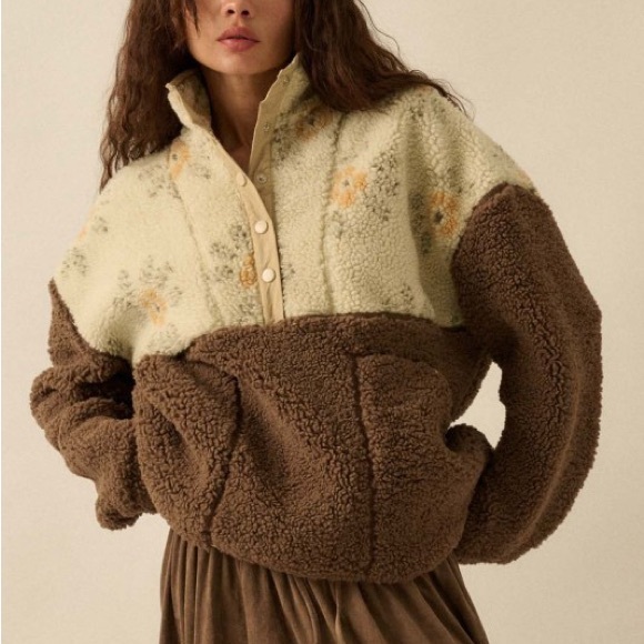 Fleece Brown and Cream Sherpa Jacket